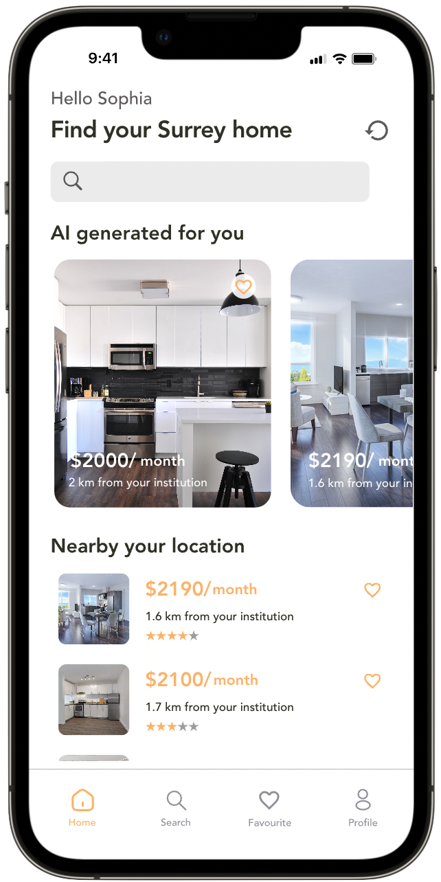 HomeScope home screen with the “AI generated for you” listings