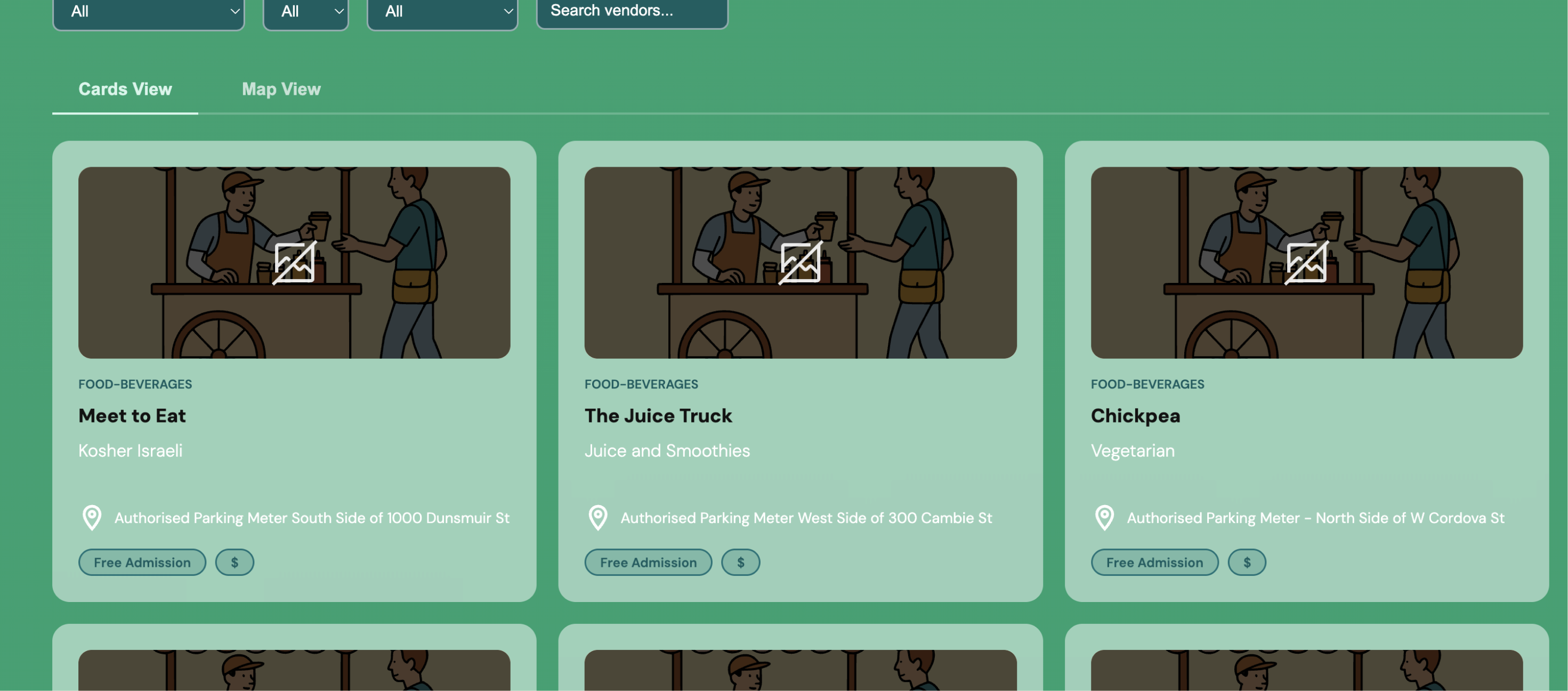 Card view of vendor listings